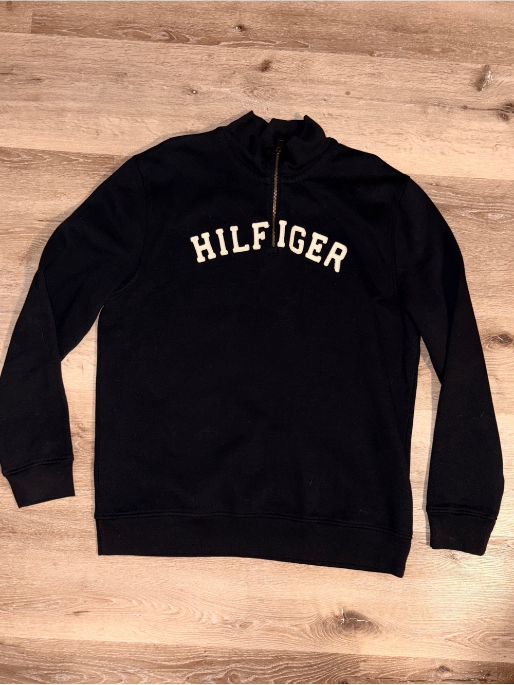 Tommy Hilfiger Black Quarter-Zip Sweatshirt with Arched Logo